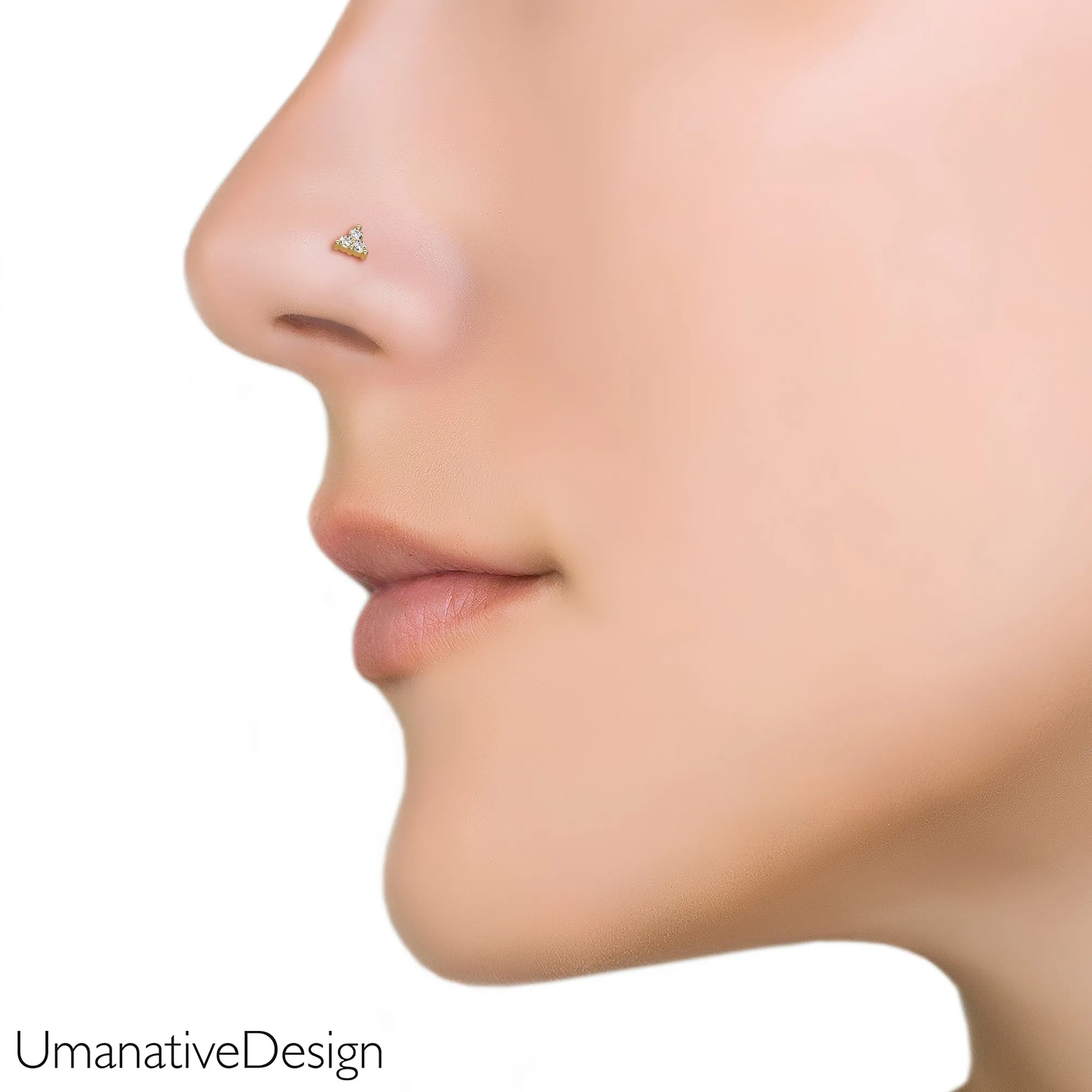 14K Gold Diamond Trinity Nose Stud