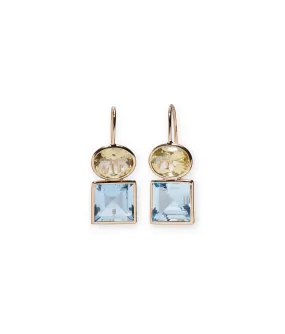 14k Gold Duo Earrings in Lemon Quartz & Sky Blue Topaz