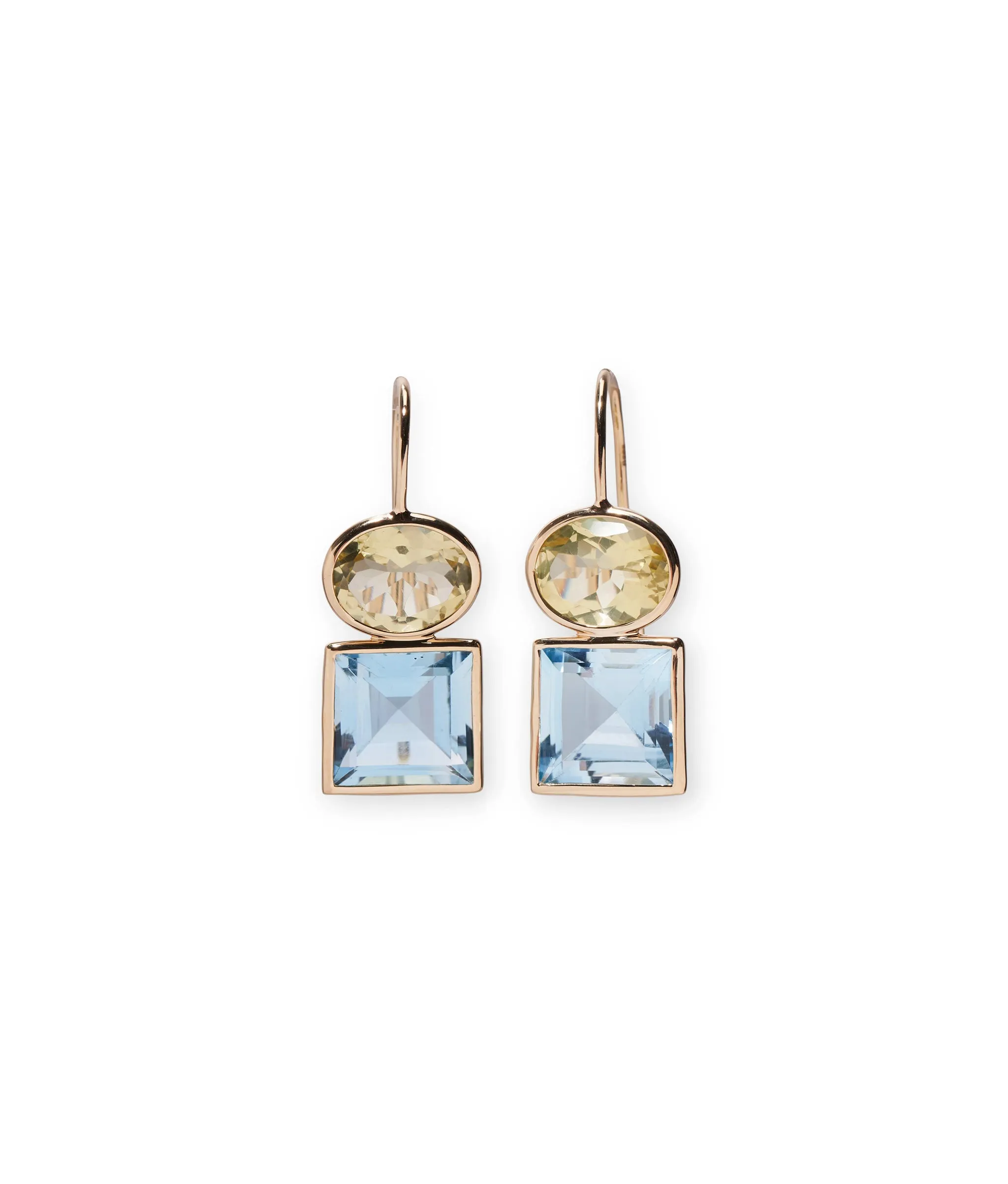 14k Gold Duo Earrings in Lemon Quartz & Sky Blue Topaz