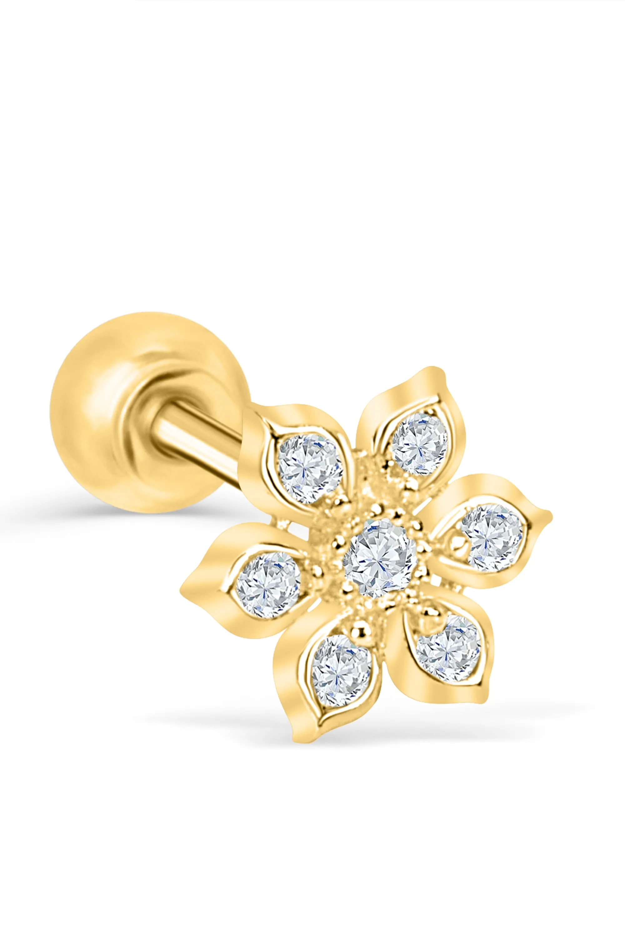 14k Gold Jewelry CZ Flower Cartilage Helix Tragus Inner Conch Barbell Ear Stud Earring Piercing