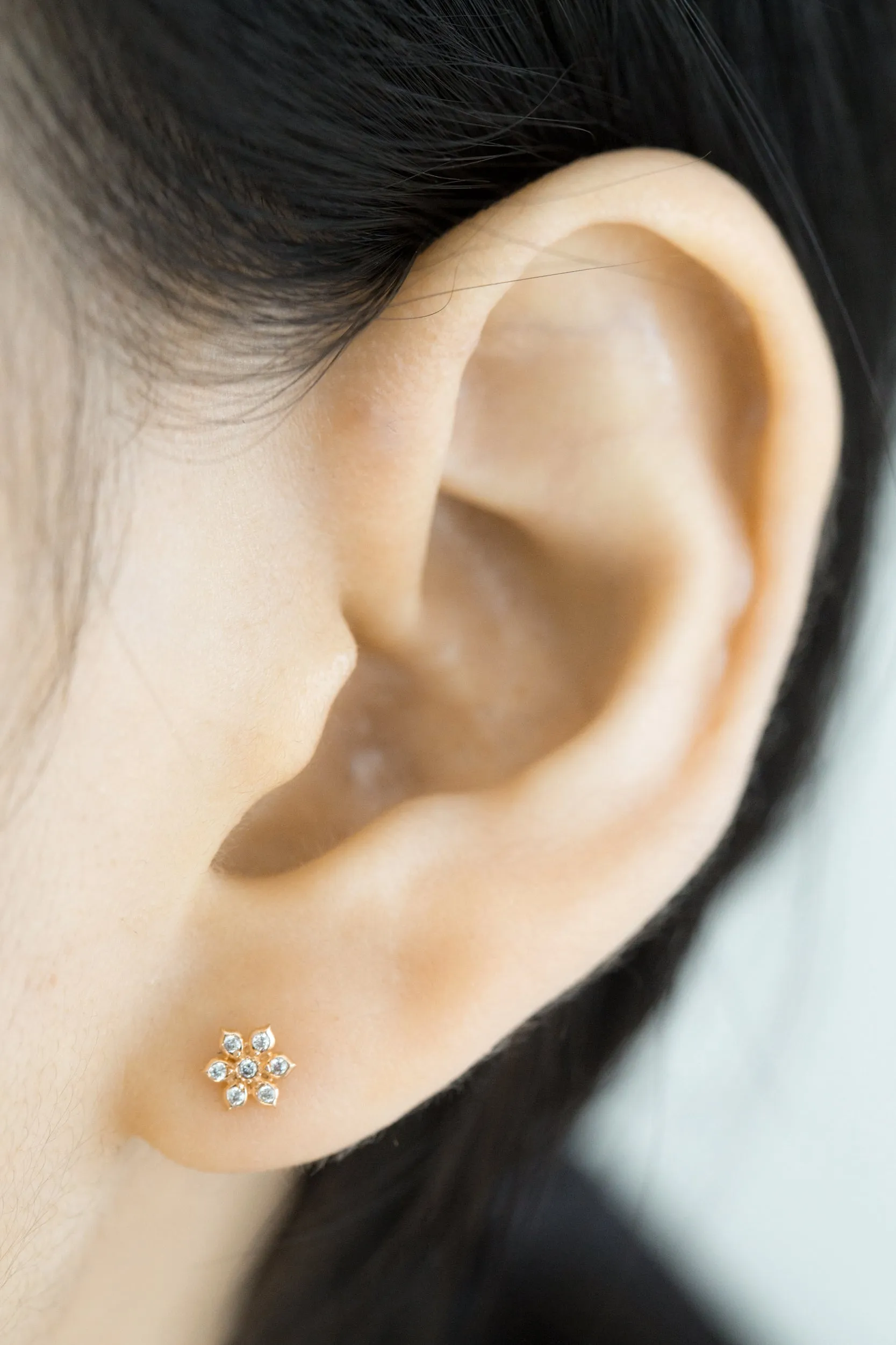 14k Gold Jewelry CZ Flower Cartilage Helix Tragus Inner Conch Barbell Ear Stud Earring Piercing