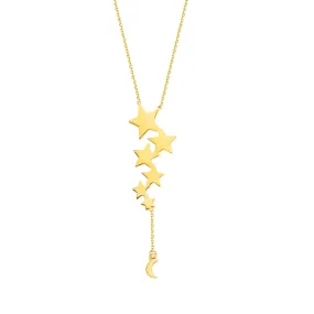 14K STARS & MOON LARIAT NECKLACE