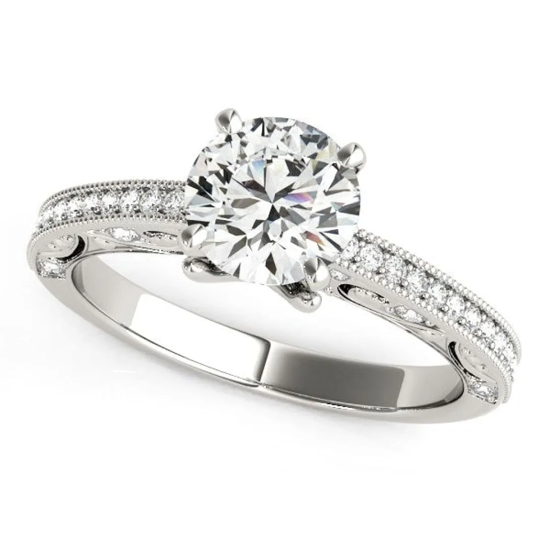 14k White Gold Antique Pronged Round Diamond Engagement Ring (1 1/8 cttw)