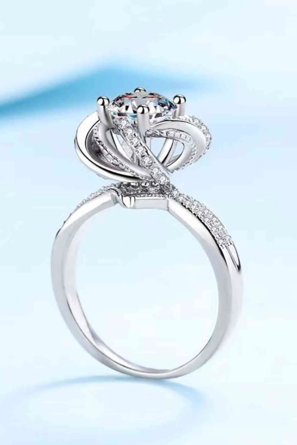 2 Carat Moissanite Floral Platinum-Plated Ring