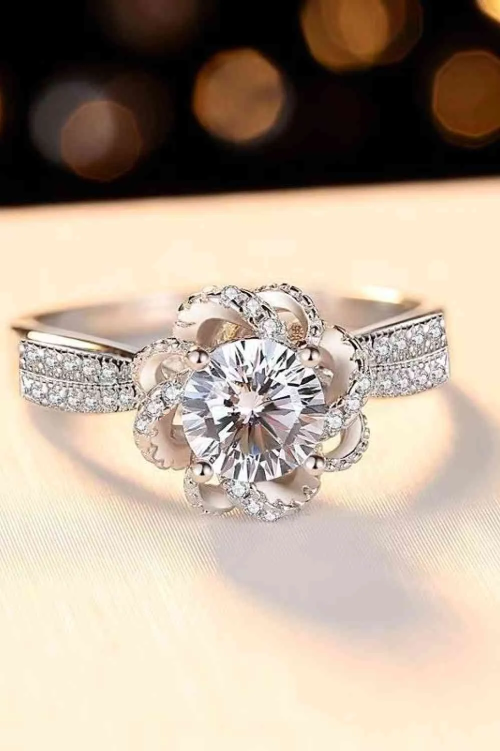 2 Carat Moissanite Floral Platinum-Plated Ring