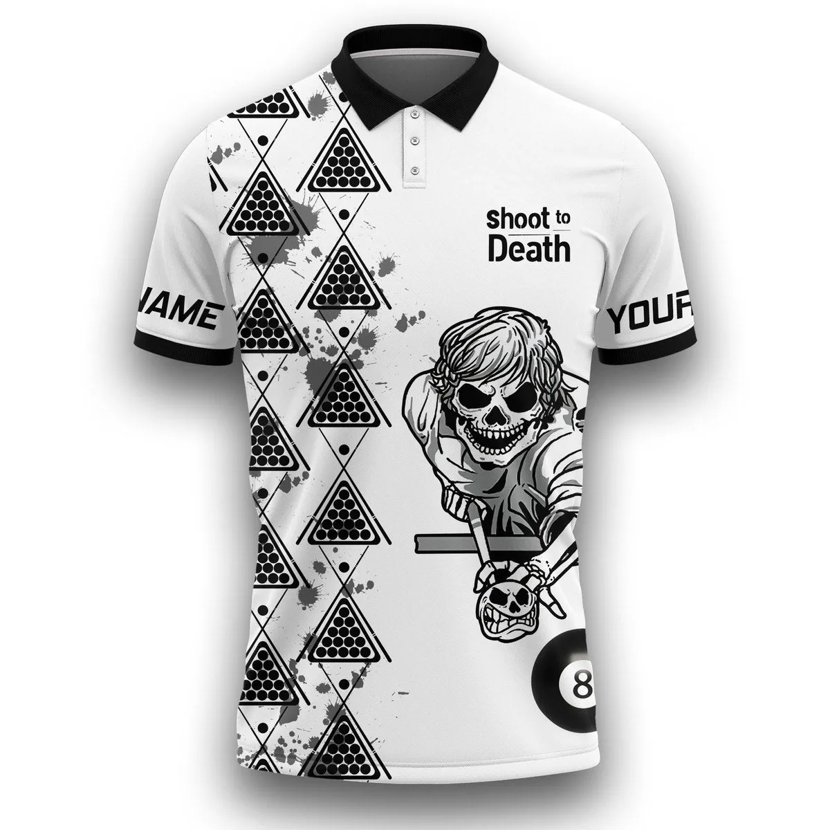 3D All Over Print Shoot To Death Skull Billiard Polo Shirt, Funny Skull Playing Billiard Shirt