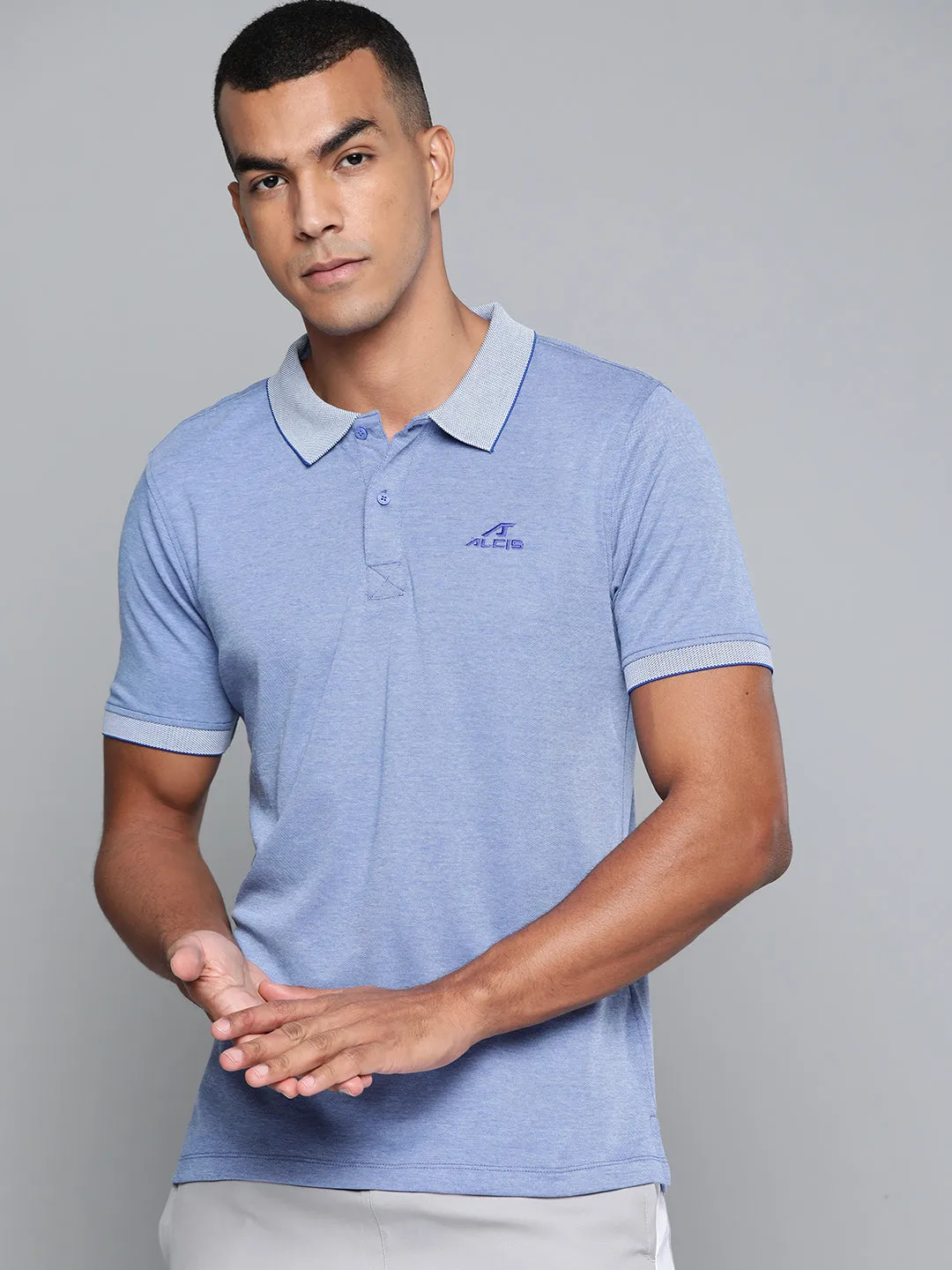 Alcis Men Blue Solid Polo Collar T-shirt