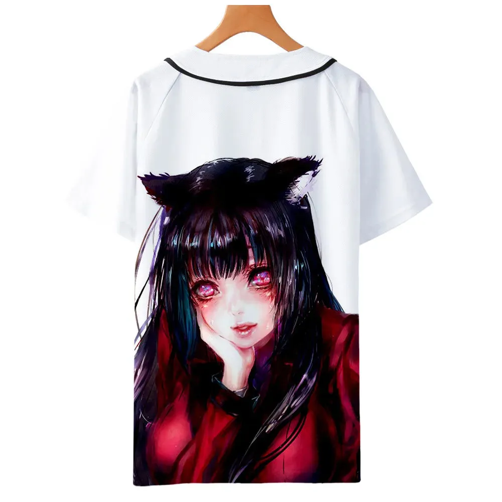 Anime Kakegurui Cosplay Solid Baseball T-Shirt Short Sleeve Streetwear Tee