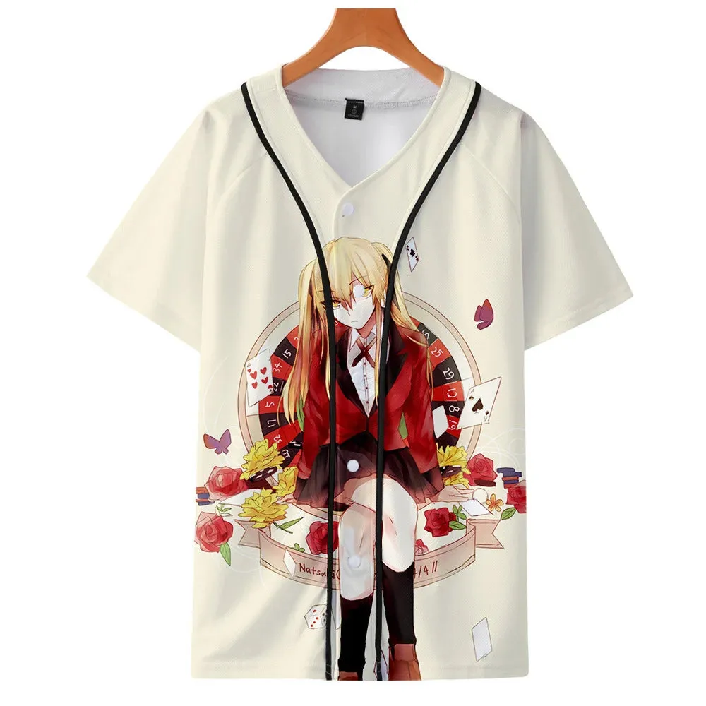 Anime Kakegurui Cosplay Solid Baseball T-Shirt Short Sleeve Streetwear Tee