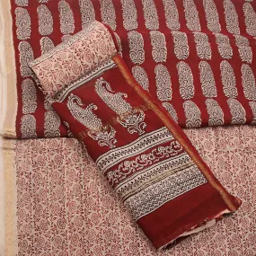 Bagh Hand Block Printed Maheshwari Silk Unstitched 3 Piece Suit Set