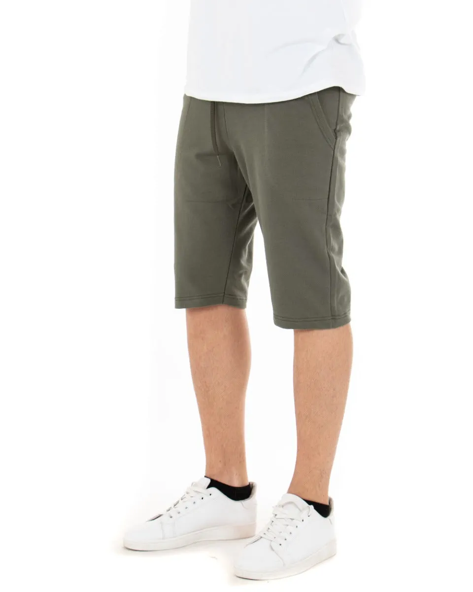 Bermuda Pantaloncino Uomo Corto Tuta Verde Elastico Tinta Unita Basic Casual GIOSAL-PC1811A