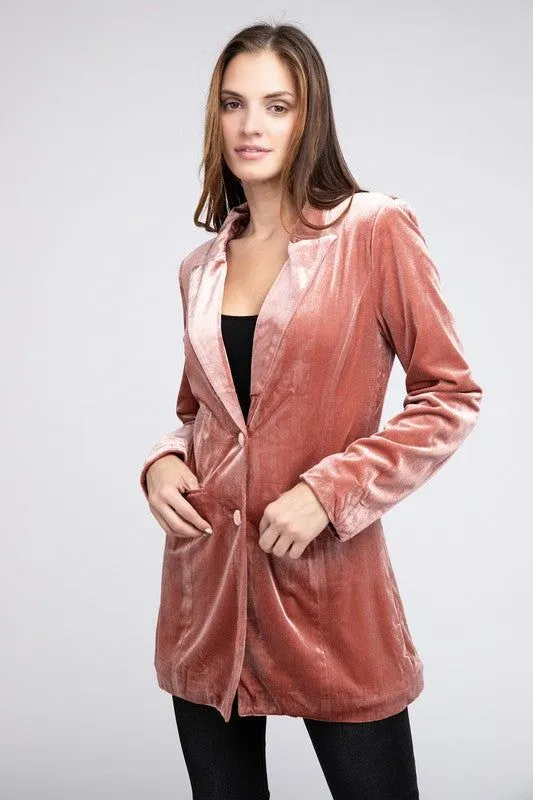 BiBi Shiny Velvet Peak Lapel Single Blazer