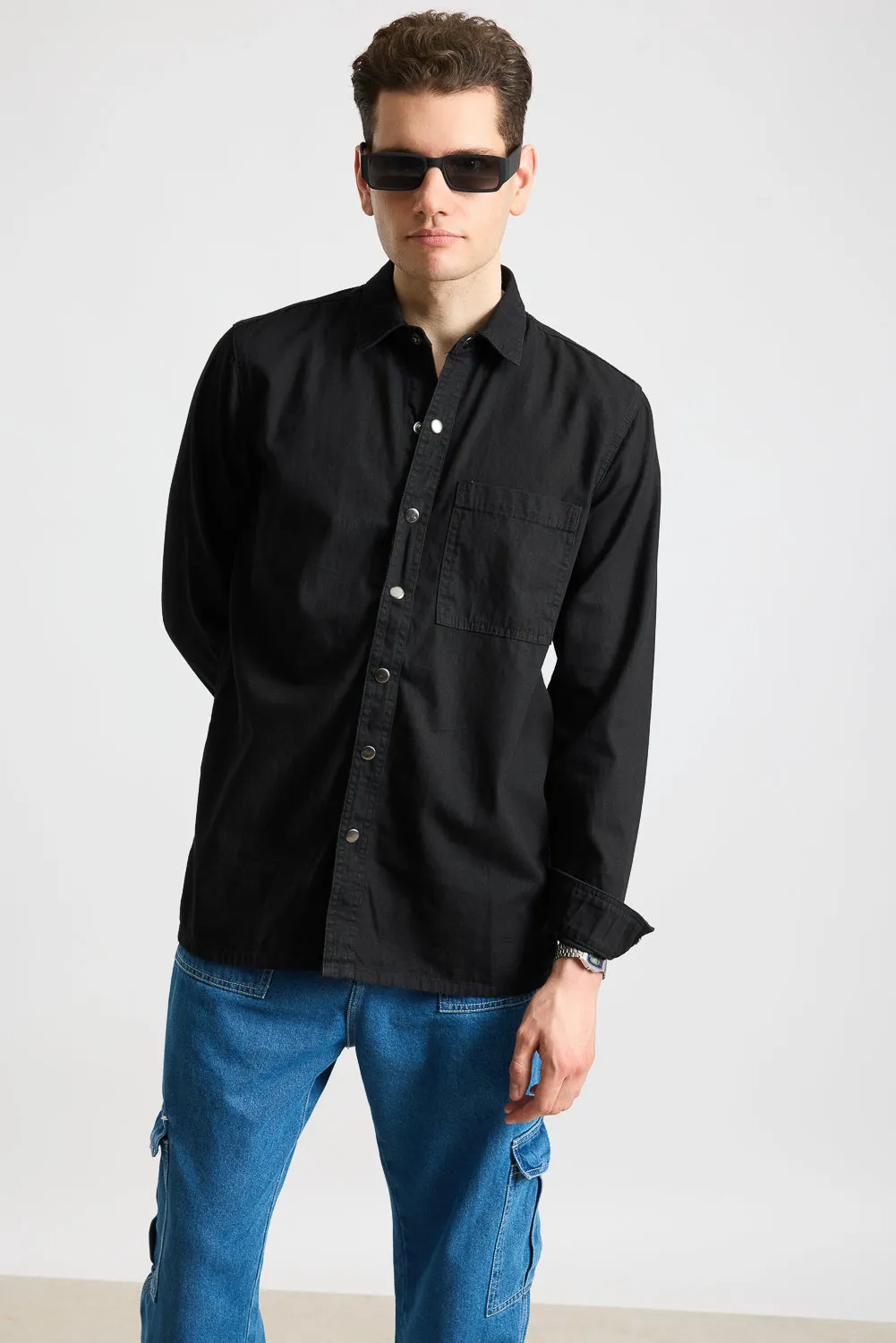 Black One Pocket Men's Shirt