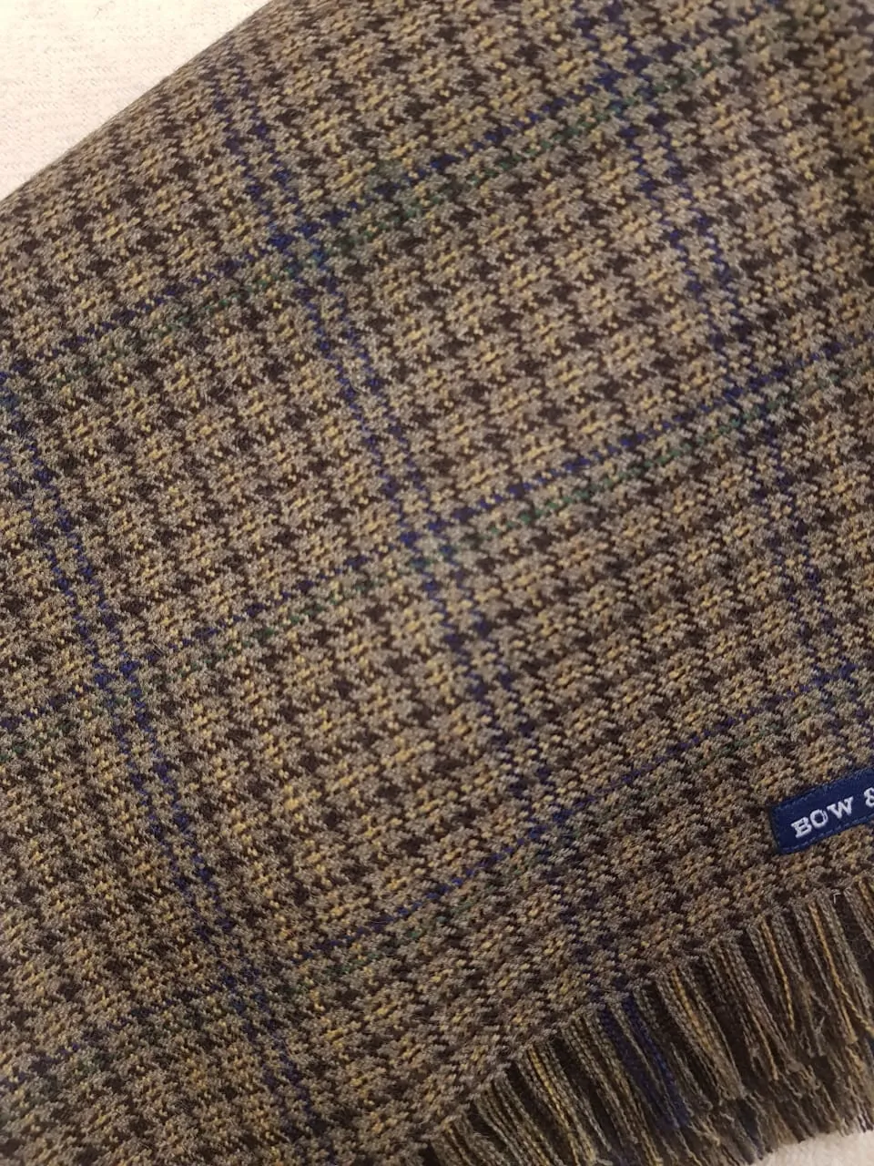 Brown - Navy Plaid Tweed Scarf