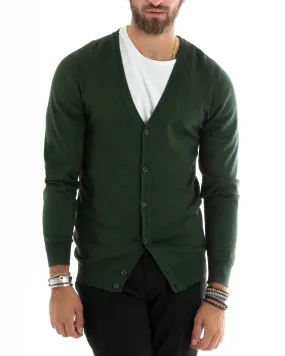 Cardigan Uomo Giacca Con Bottoni Maglioncino Scollo V Maglia Sottile Basic Verde GIOSAL-M2690A