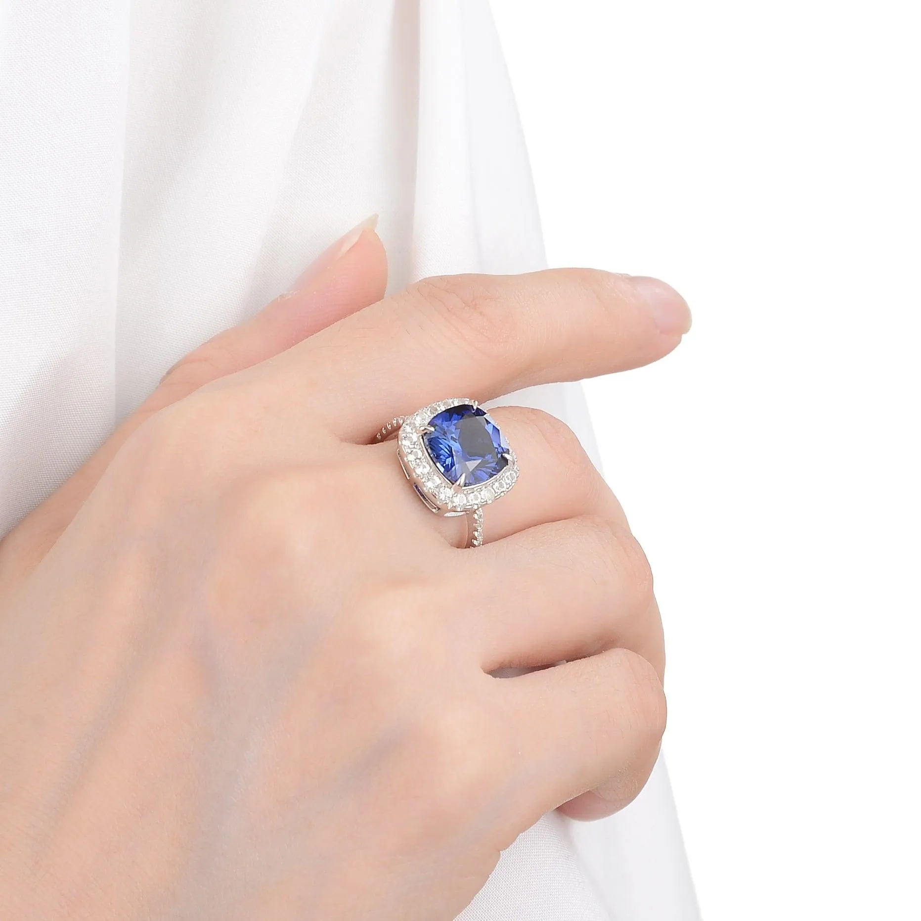 Ceylon Sapphire Cushion Halo Ring