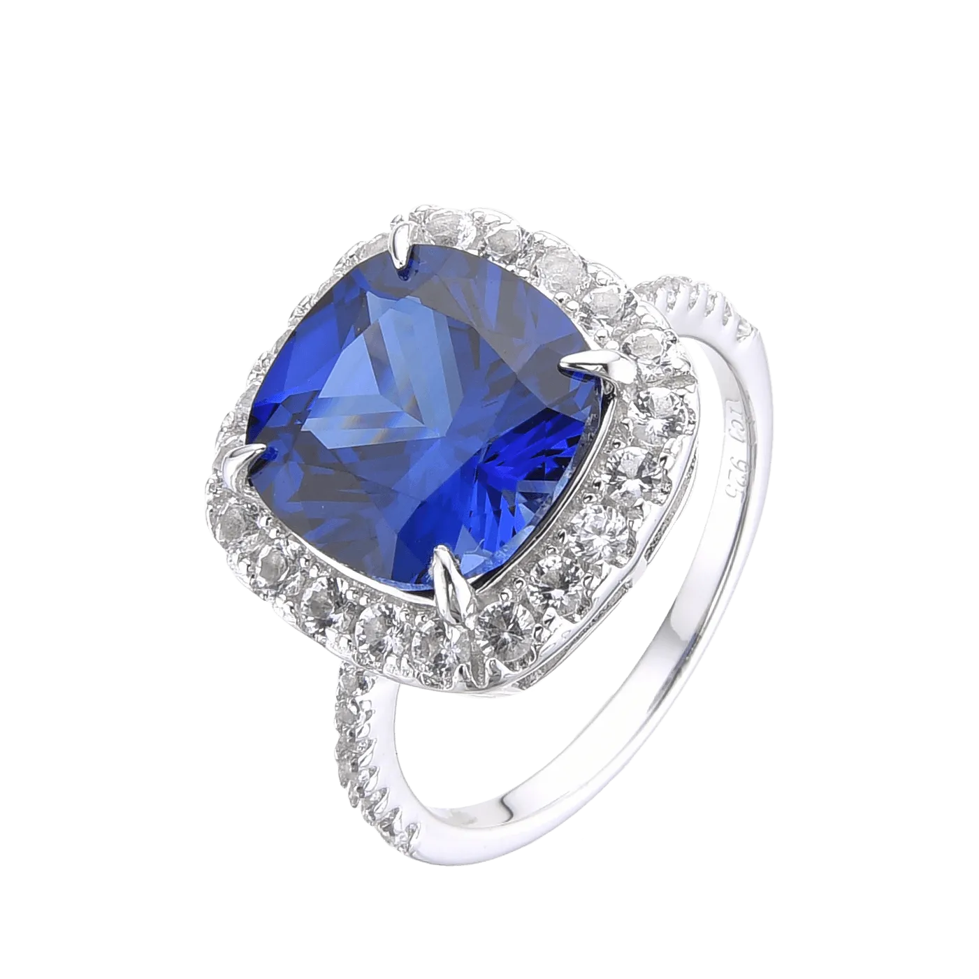 Ceylon Sapphire Cushion Halo Ring