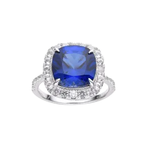 Ceylon Sapphire Cushion Halo Ring