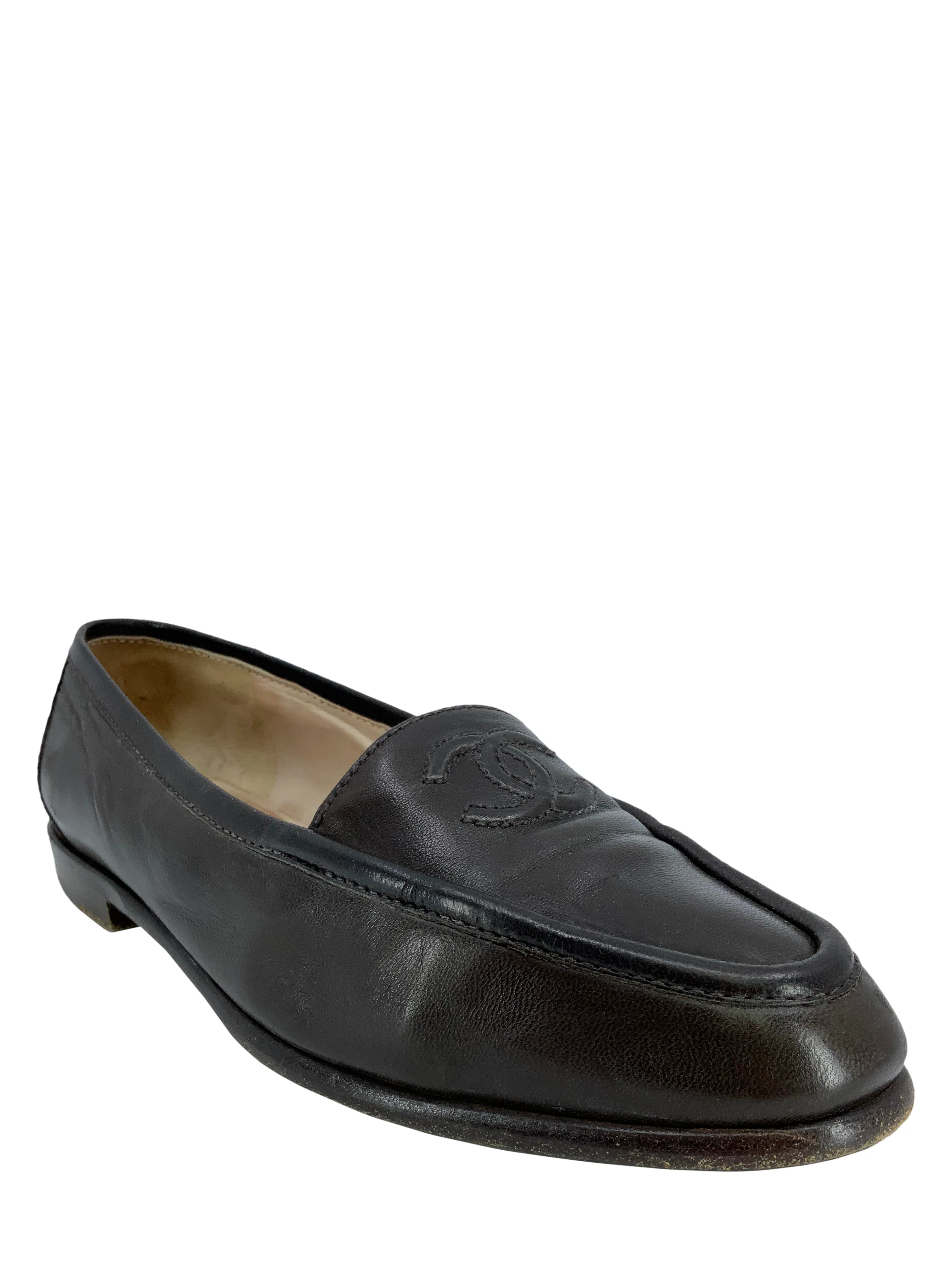 CHANEL Lambskin Leather CC Loafers Size 7.5