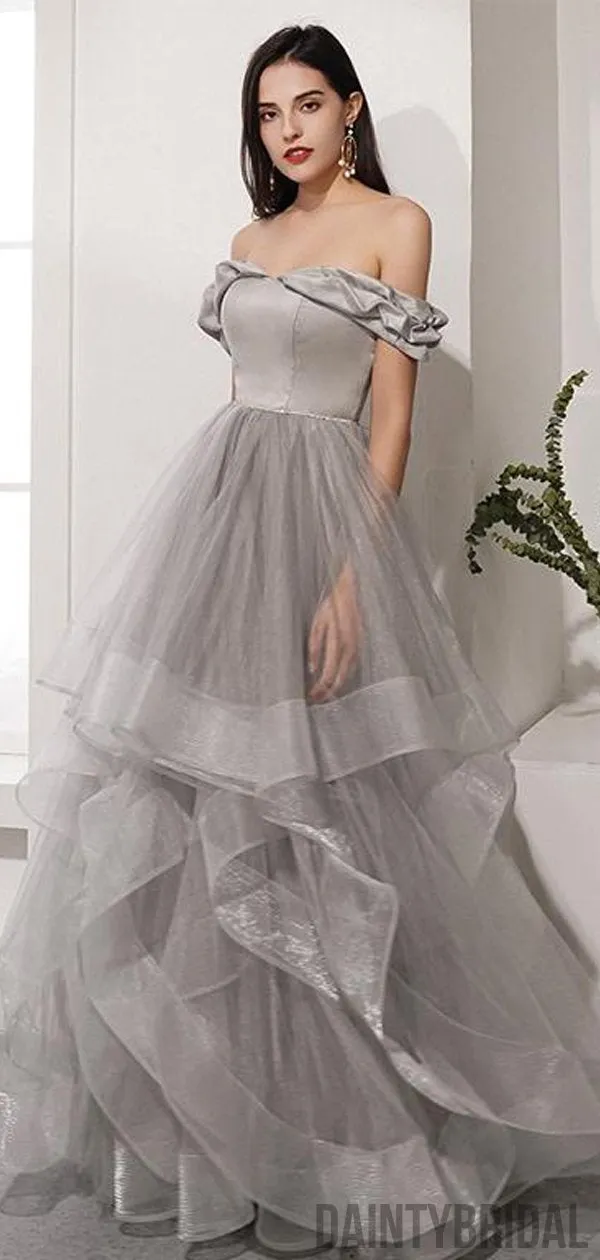 Charming Off-shoulder Tulle A-Line Floor Length Party Dresses,Prom Dresses.DB10111