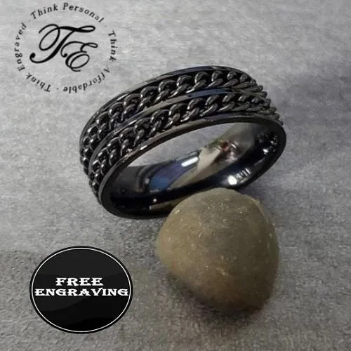 Custom Engraved Men's Promise Ring - Double Fidget Spinner Promise Ring For Guys