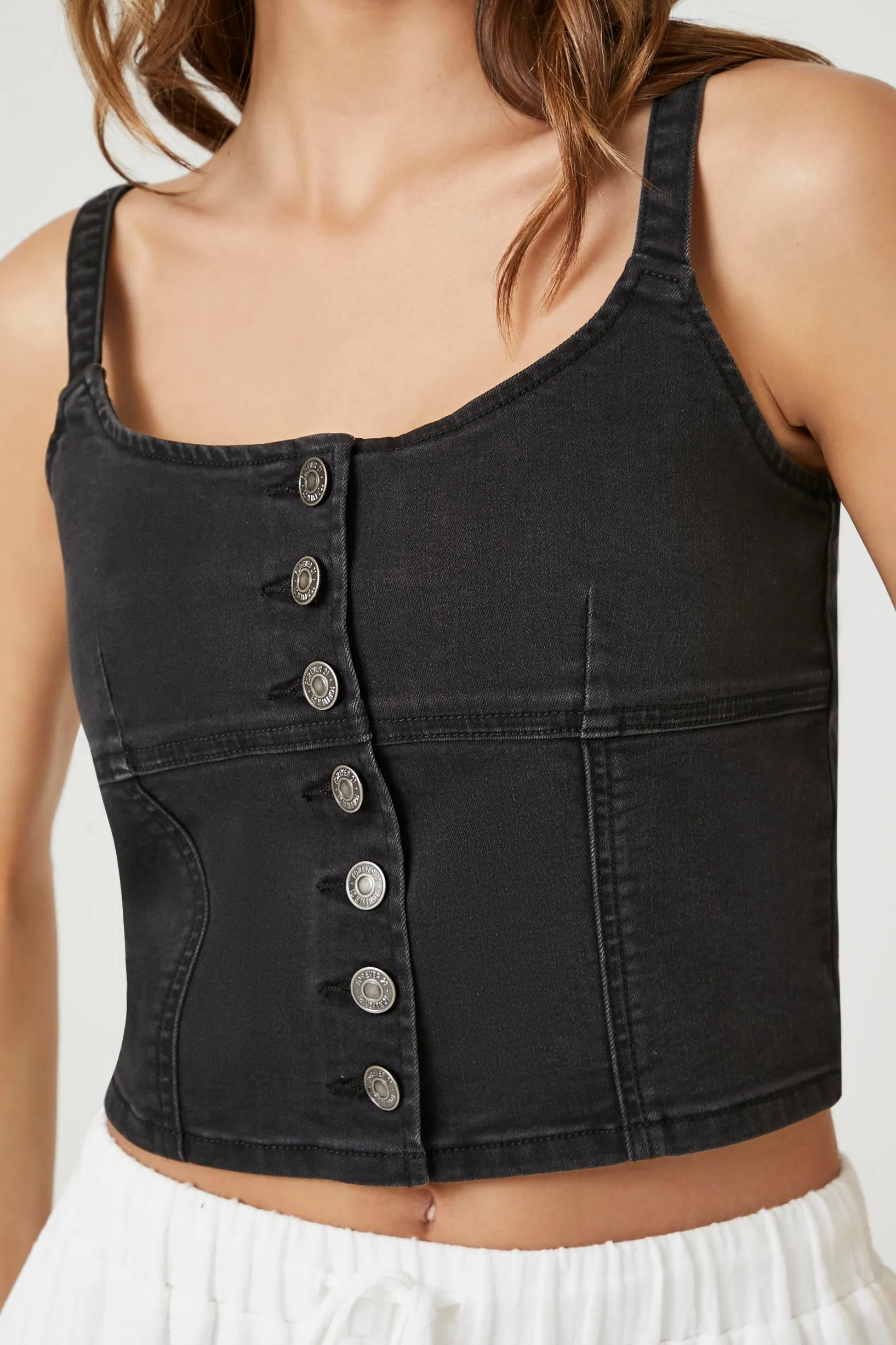 Denim Button-Front Bustier Cami