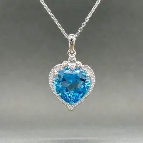 Estate 14K W Gold 7.36ct Blue Topaz & 0.09ctw H/VS2-SI1 Diamond Heart Pendant