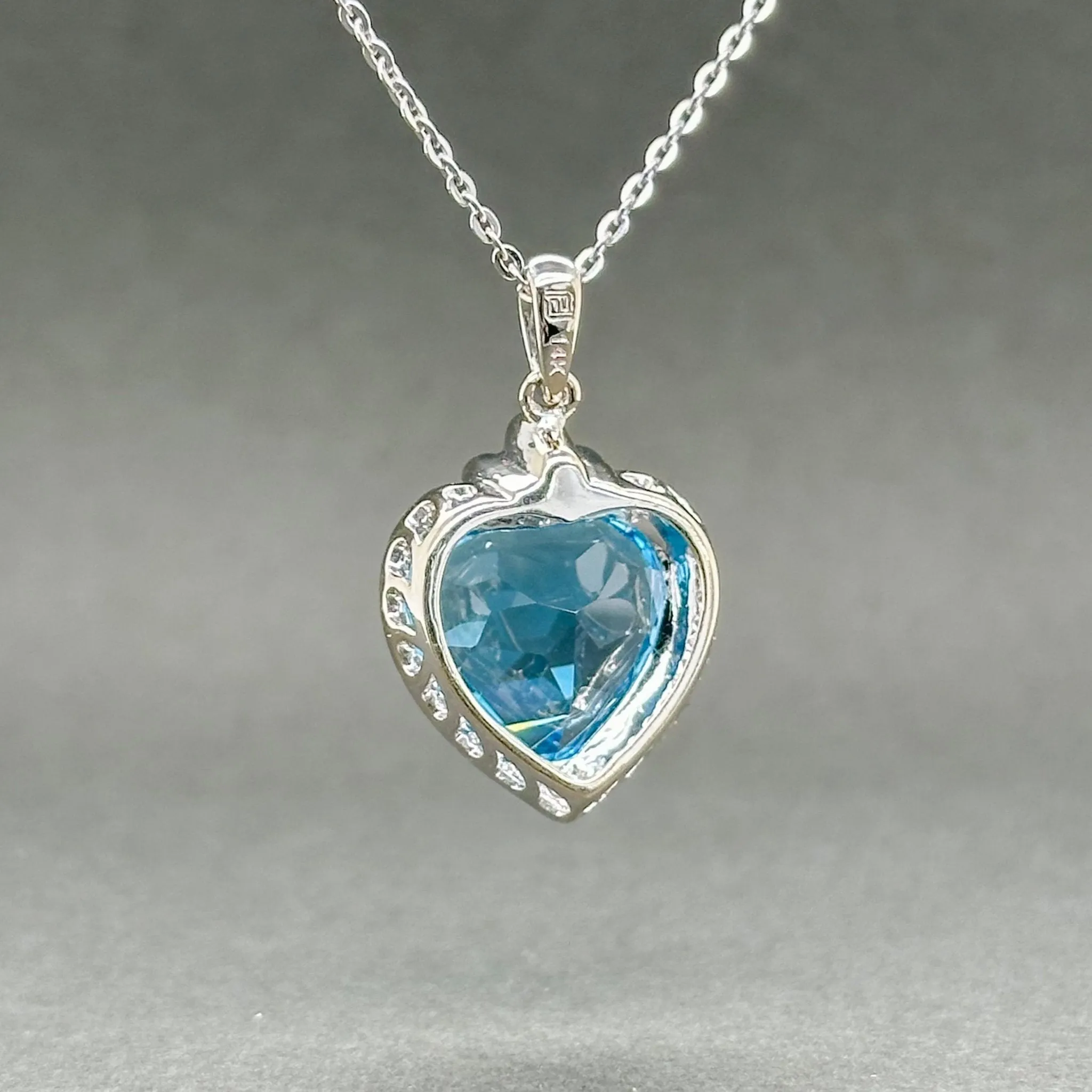 Estate 14K W Gold 7.36ct Blue Topaz & 0.09ctw H/VS2-SI1 Diamond Heart Pendant