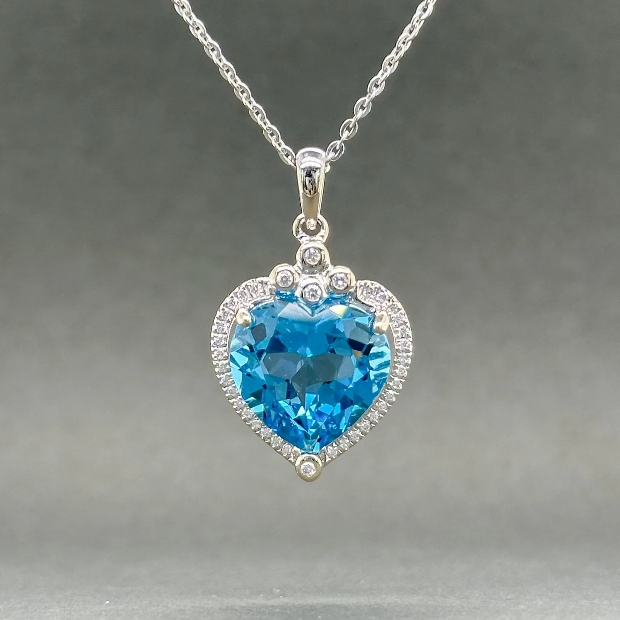 Estate 14K W Gold 7.36ct Blue Topaz & 0.09ctw H/VS2-SI1 Diamond Heart Pendant