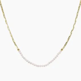 Freshwater Pearl & Gold Paperclip Chain Necklace