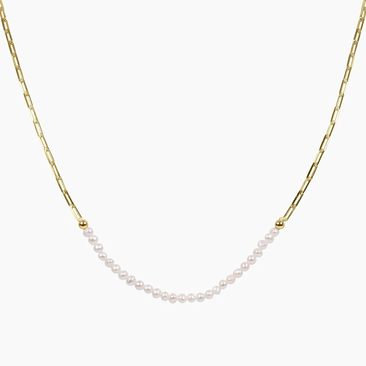 Freshwater Pearl & Gold Paperclip Chain Necklace