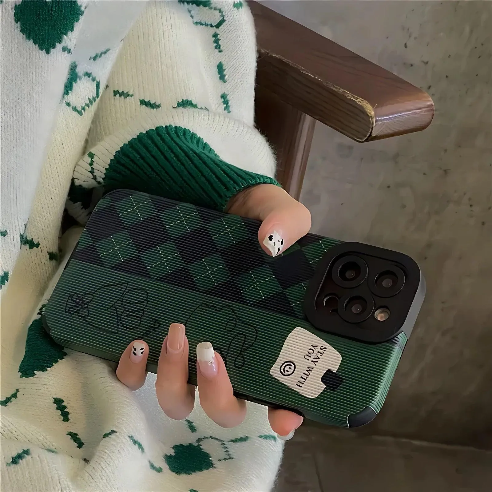 Green Diamond Grid Cute Phone Case for iPhone 6, 7, 8, SE 2022, 11, 12, 13, 14, Pro Max, Mini, XS Max, X, XR, and 8 Plus Cover