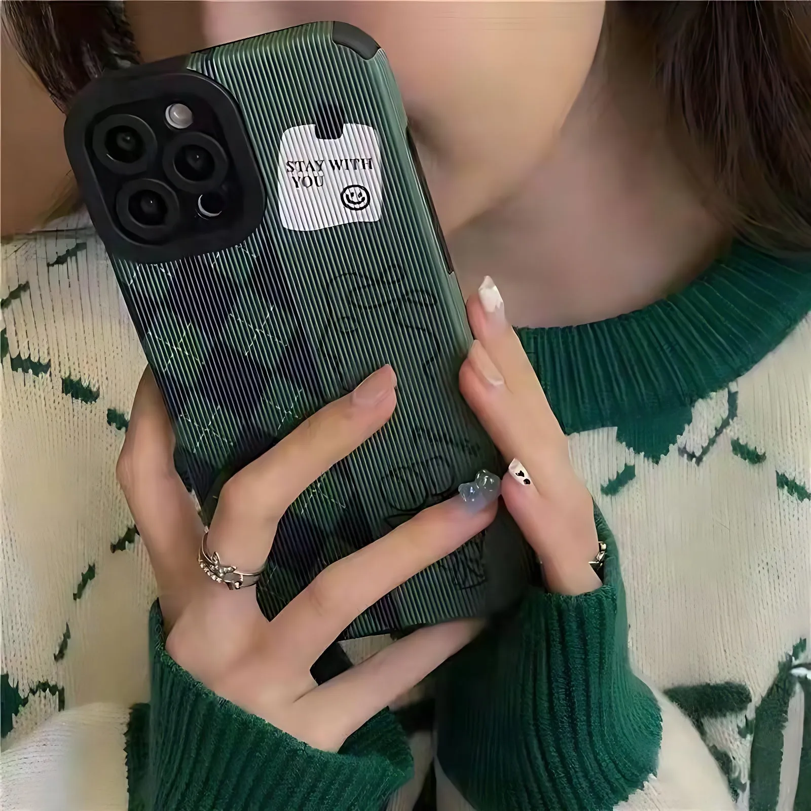 Green Diamond Grid Cute Phone Case for iPhone 6, 7, 8, SE 2022, 11, 12, 13, 14, Pro Max, Mini, XS Max, X, XR, and 8 Plus Cover