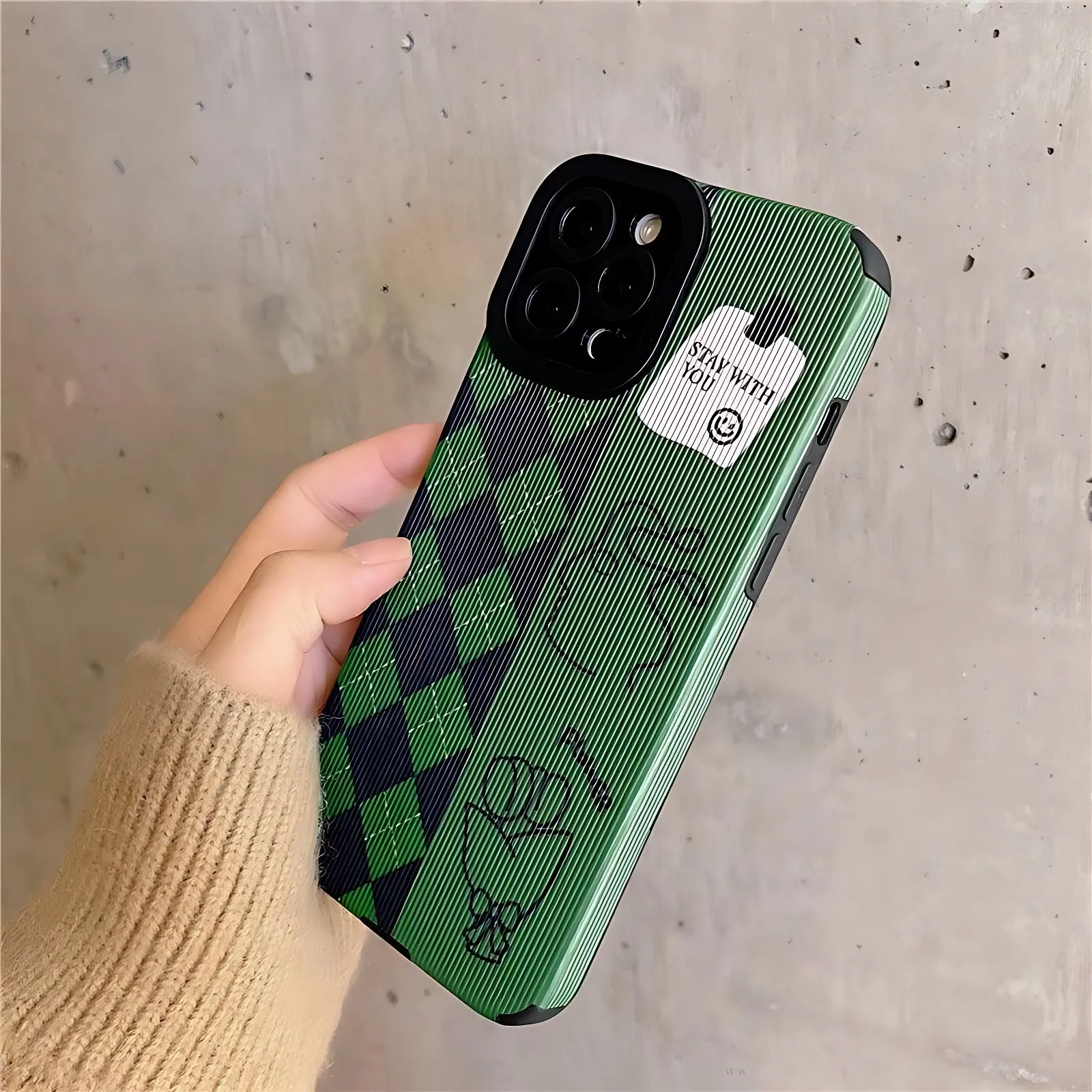 Green Diamond Grid Cute Phone Case for iPhone 6, 7, 8, SE 2022, 11, 12, 13, 14, Pro Max, Mini, XS Max, X, XR, and 8 Plus Cover