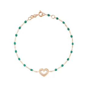 Heart Supreme Classic Gigi diamond bracelet, Emerald, Rose Gold, 6.7"