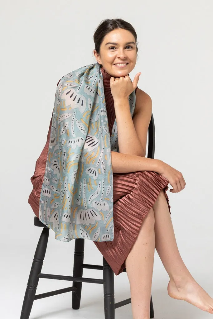 Indus - Silk Scarf - Bush Daisy - Lake, Butter & Indigo