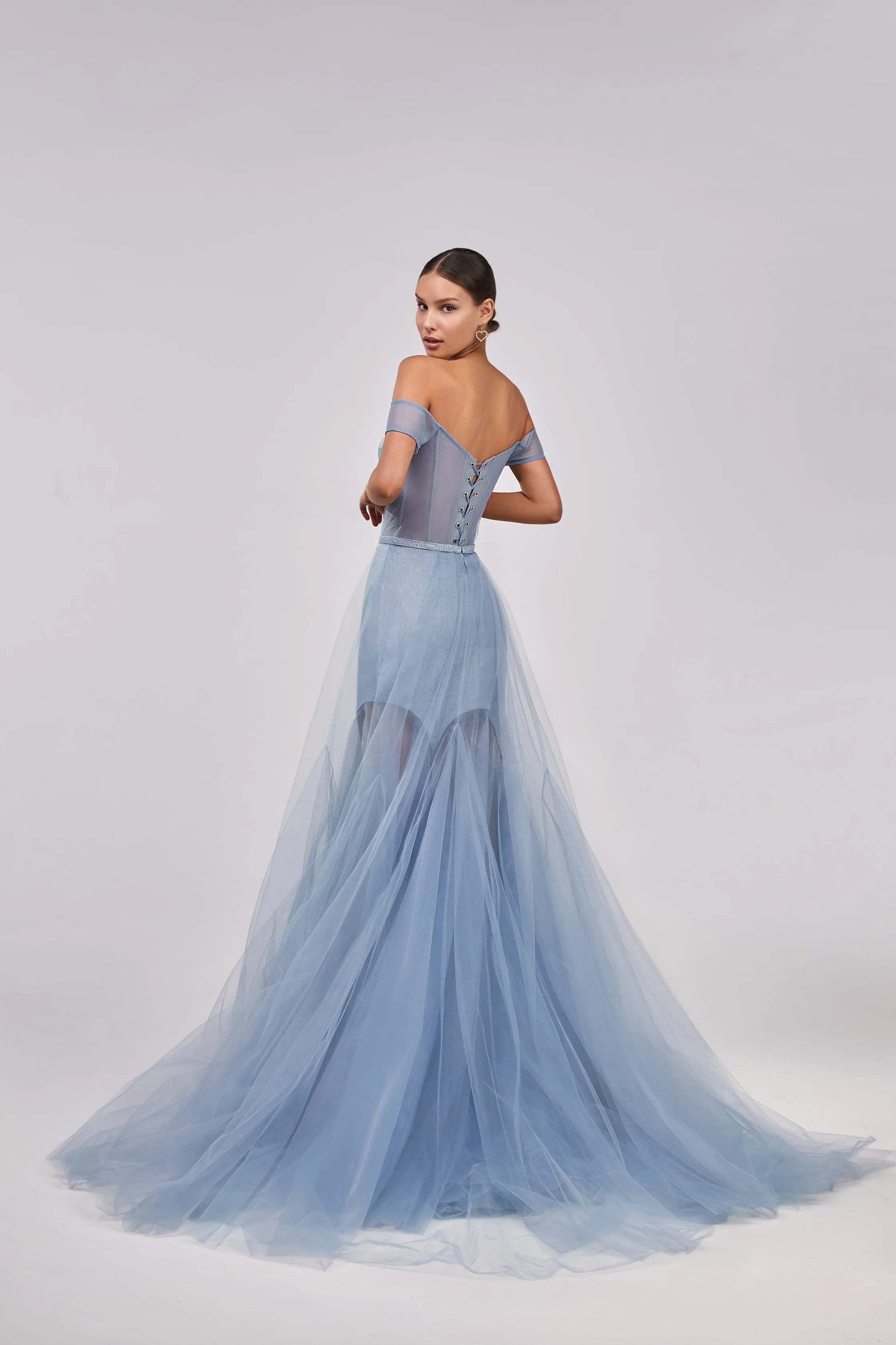 Long off-the-shoulder prom dress with inner skirt