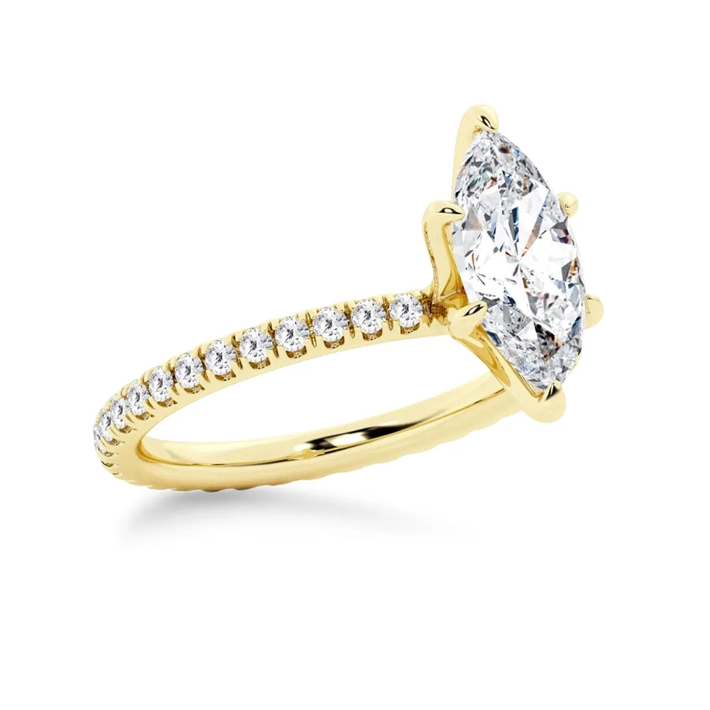 Marquise Cut Moissanite Engagement Ring With Eternity Pave Band