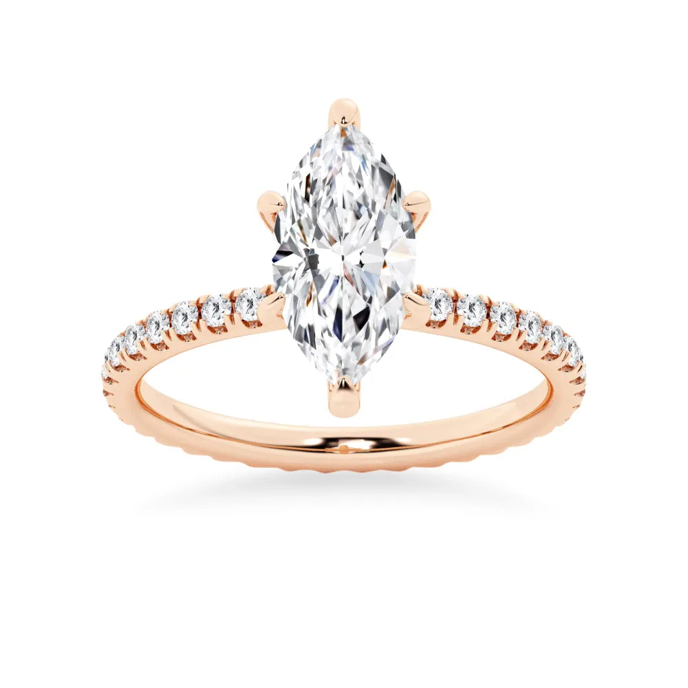 Marquise Cut Moissanite Engagement Ring With Eternity Pave Band