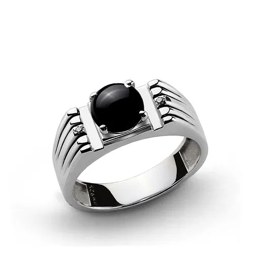 Men's 925 Silver Ring with Diamonds & Prong Set Stone