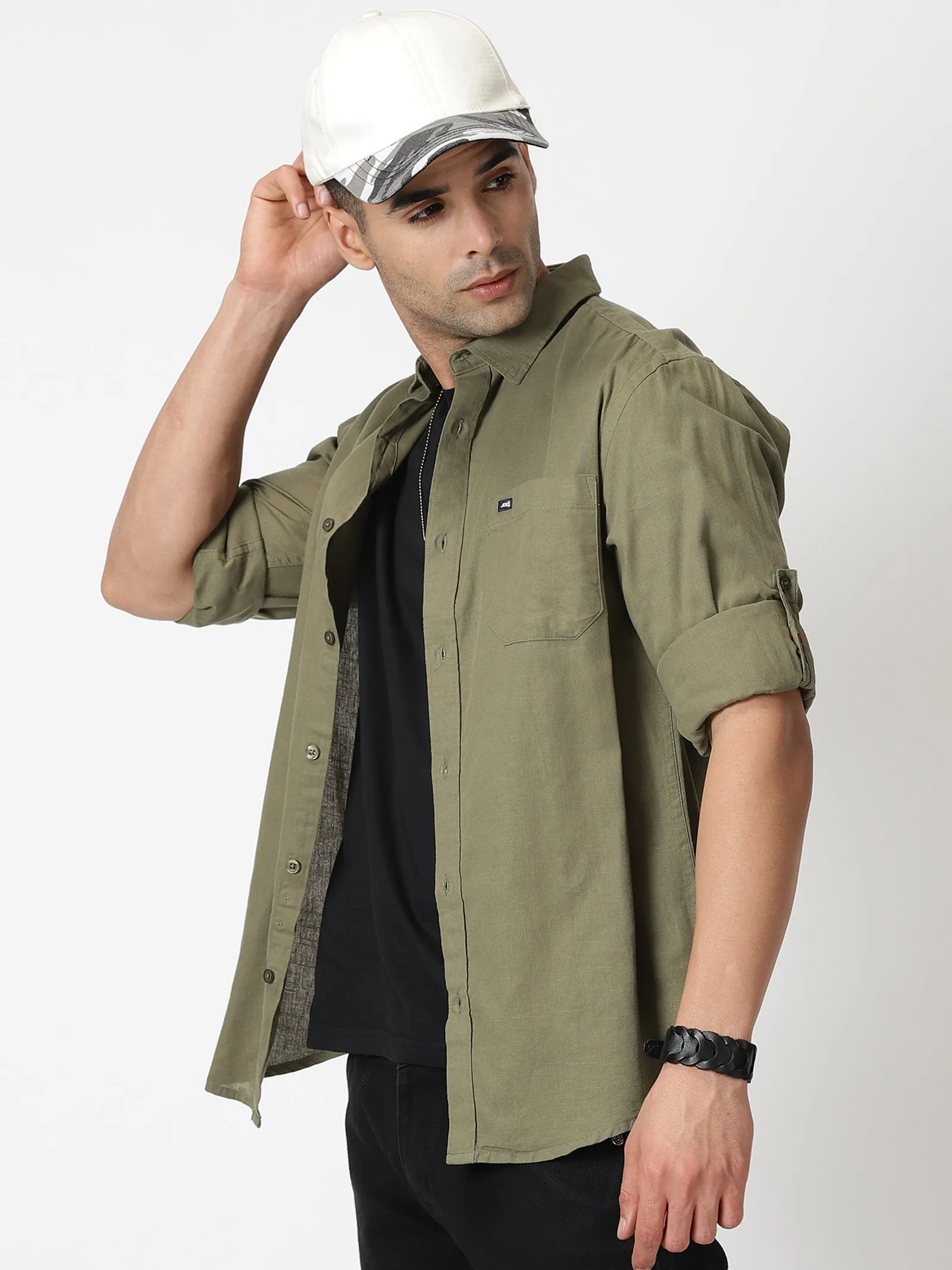 MEN'S BLUES GREEN SOLID SLIM FIT SHIRT