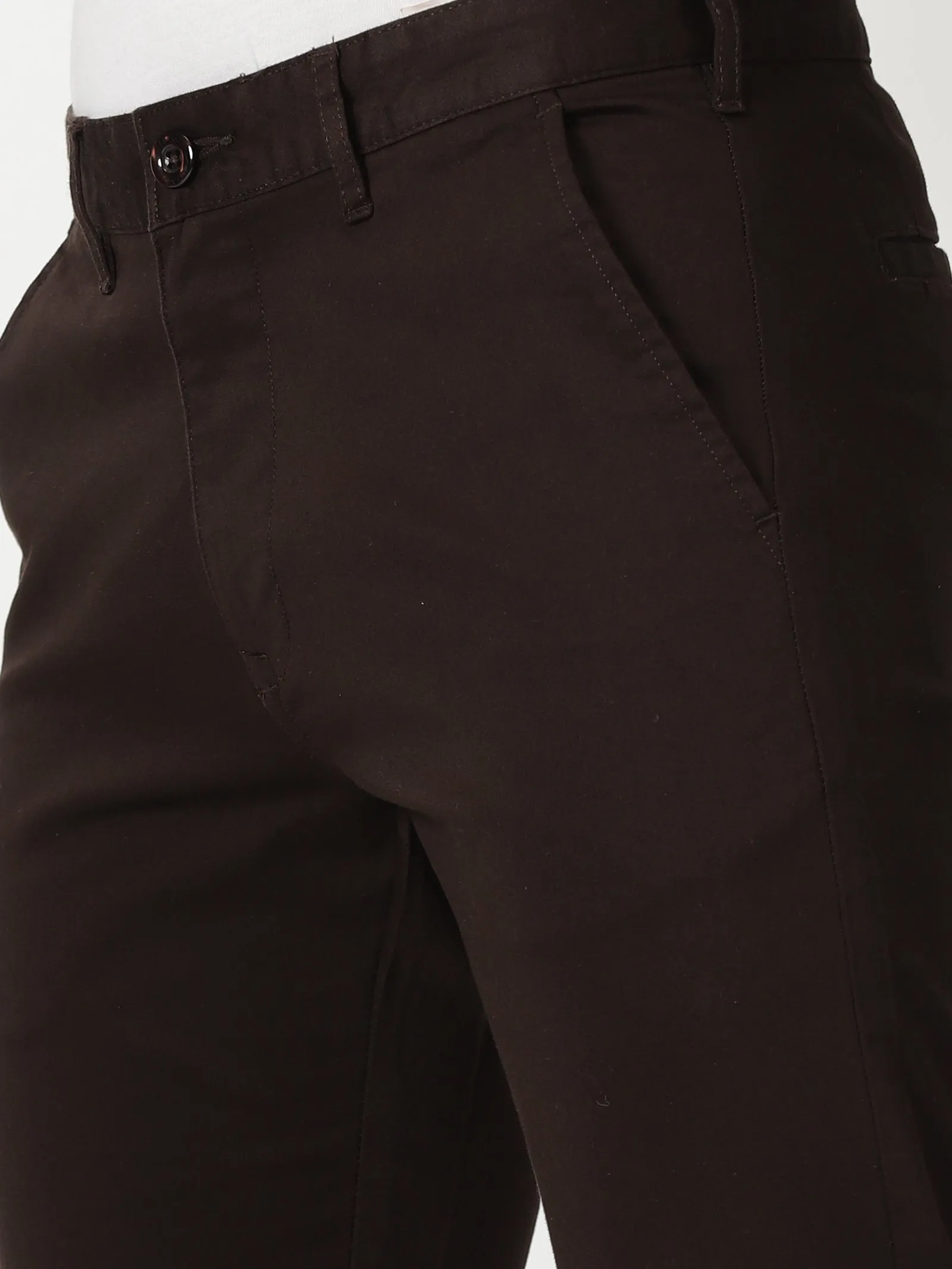 MEN'S COFEE BROWN SOLID JASON FIT TROUSER