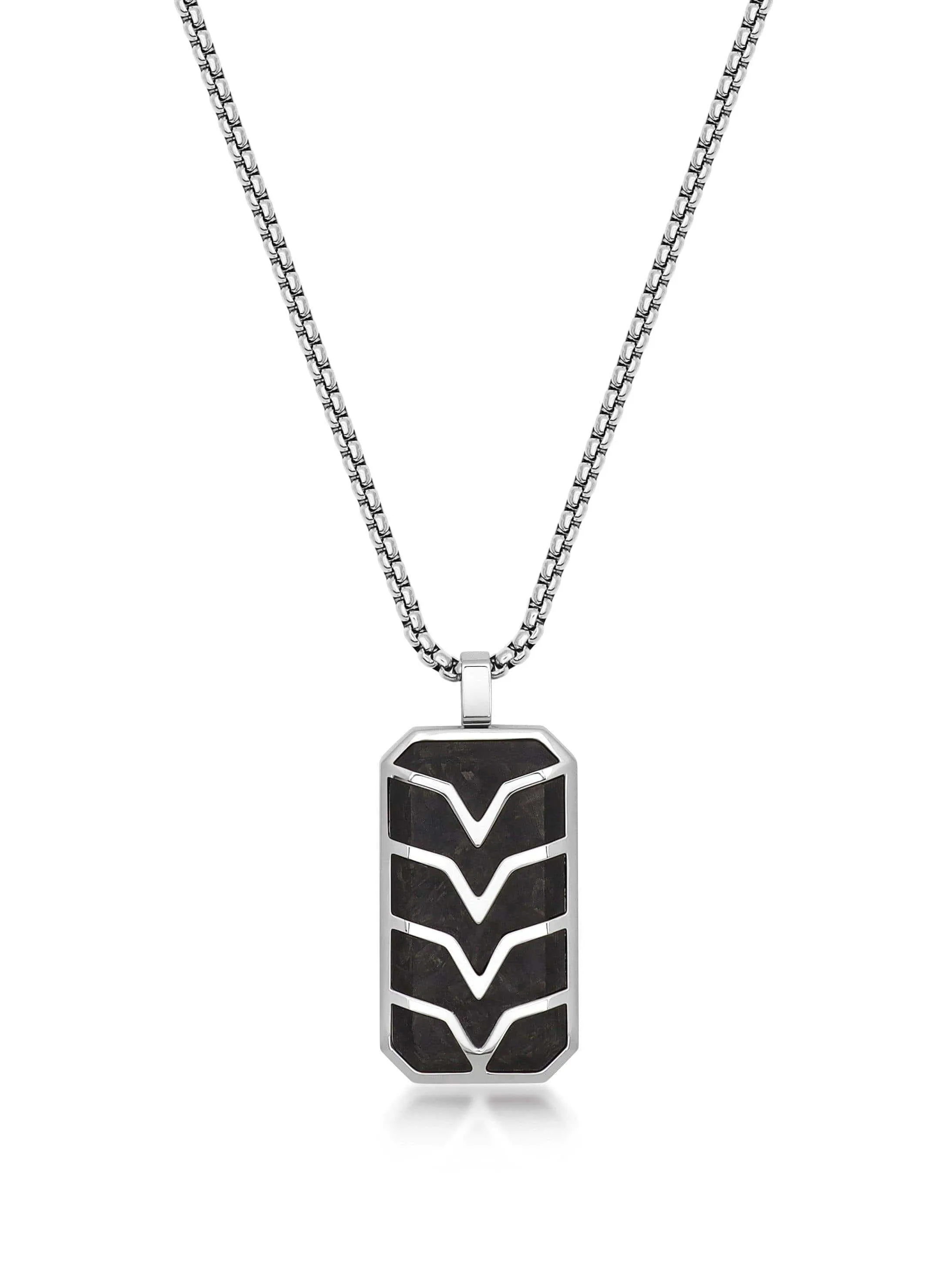 Men's Forged Carbon Fiber Dog Tag with Silver Chevron Detail