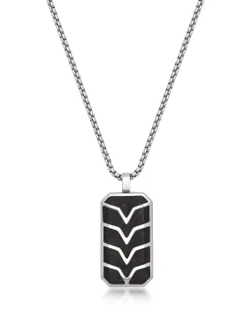 Men's Forged Carbon Fiber Dog Tag with Silver Chevron Detail