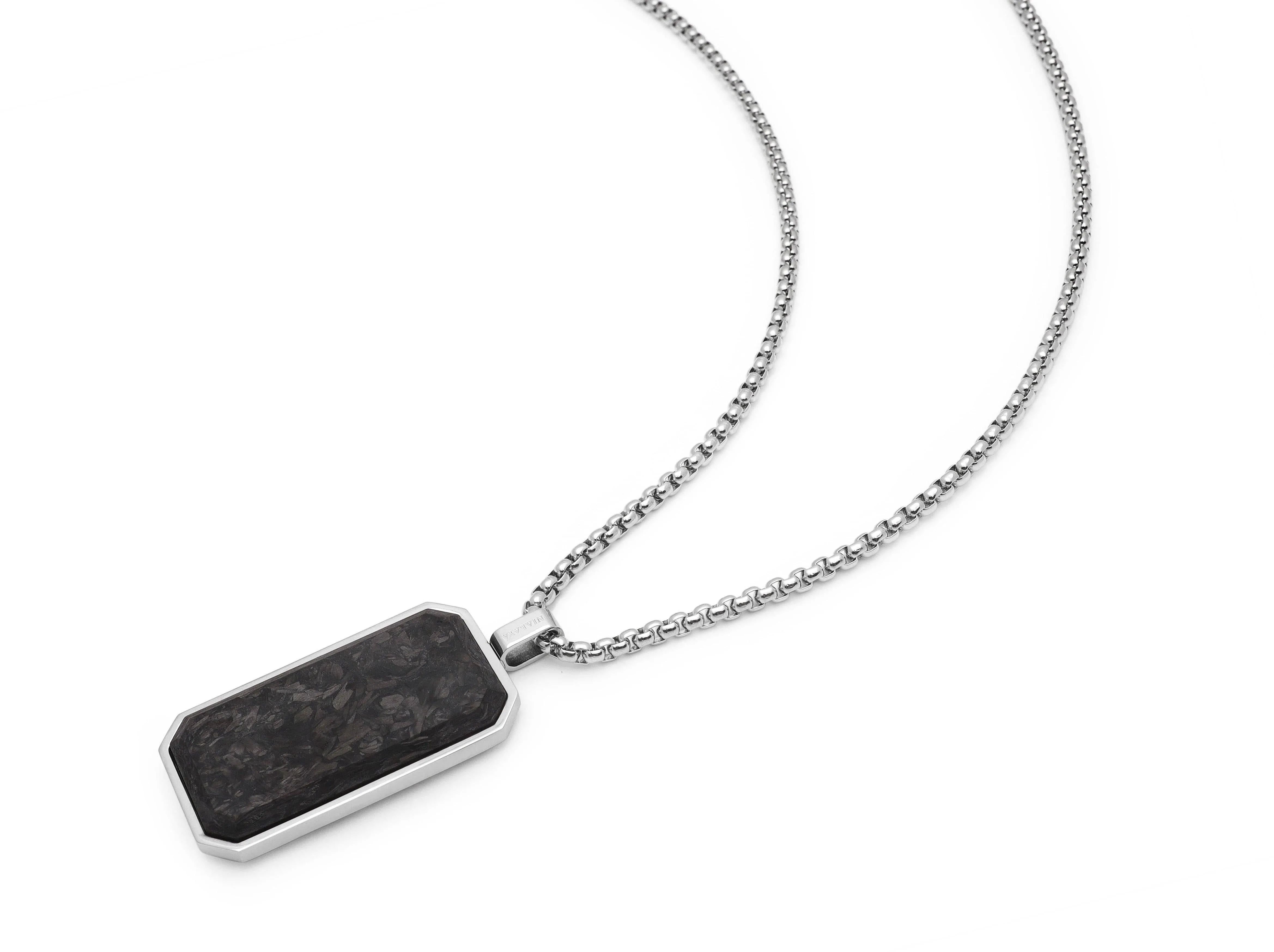 Men's Forged Carbon Fiber Dog Tag with Silver Chevron Detail