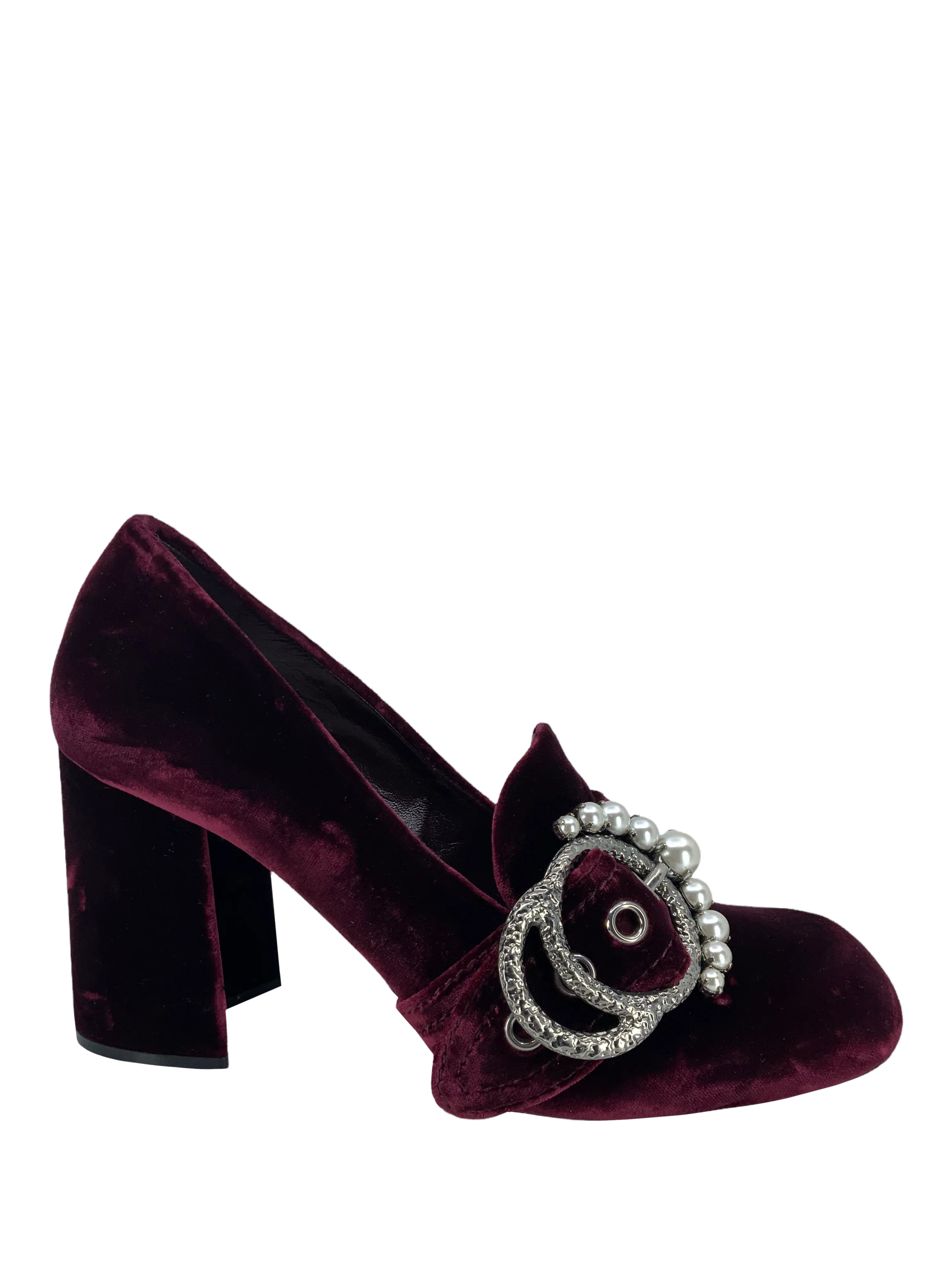 MIU MIU Pearly-Buckle Velvet Pumps Size 9