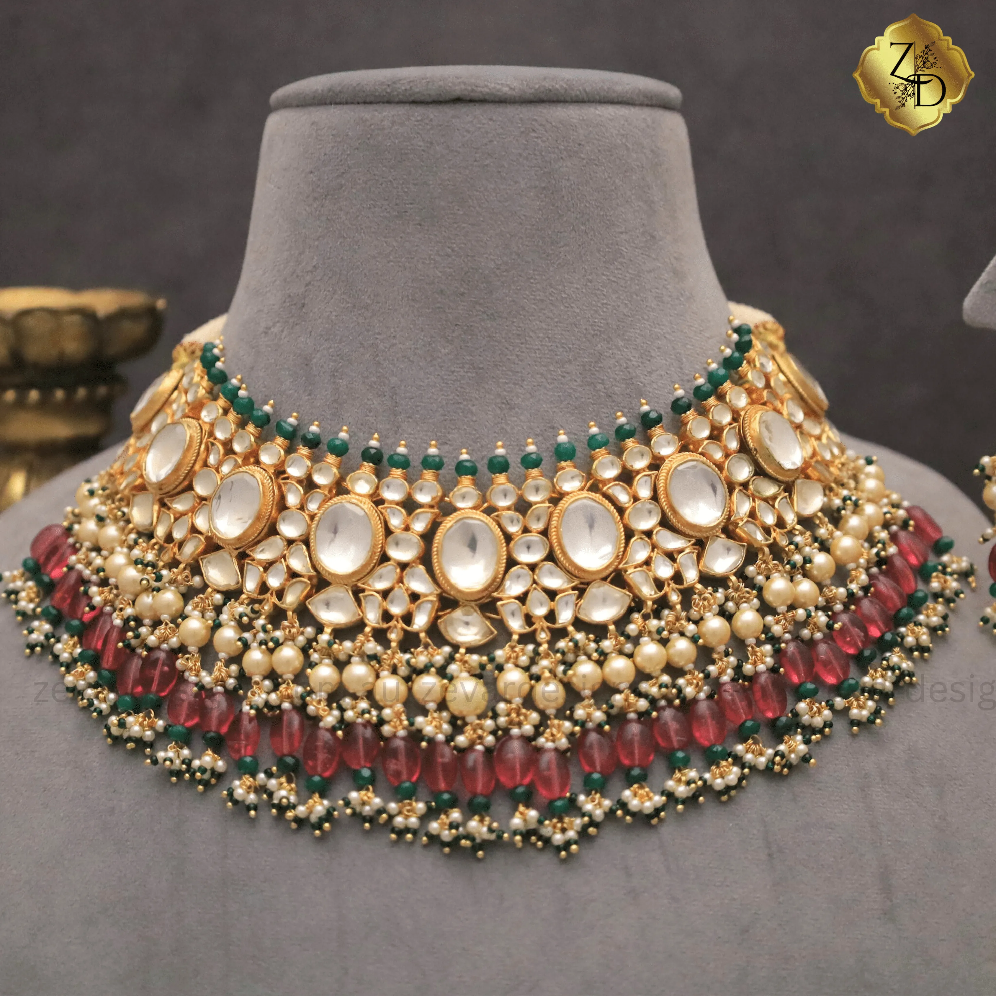 Multicolor Necklace Tikka Set - Pachi Kundan