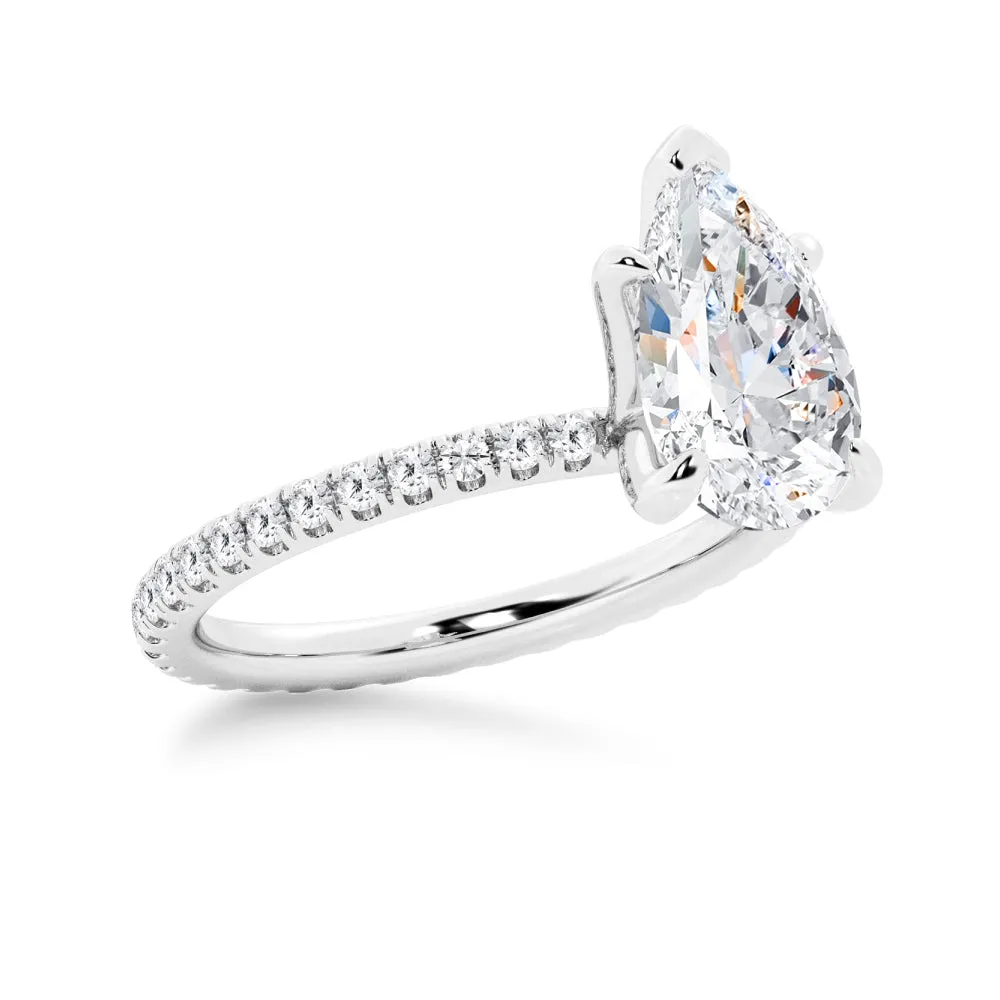 Pear Shaped Moissanite Engagement Ring With Eternity Pave Band