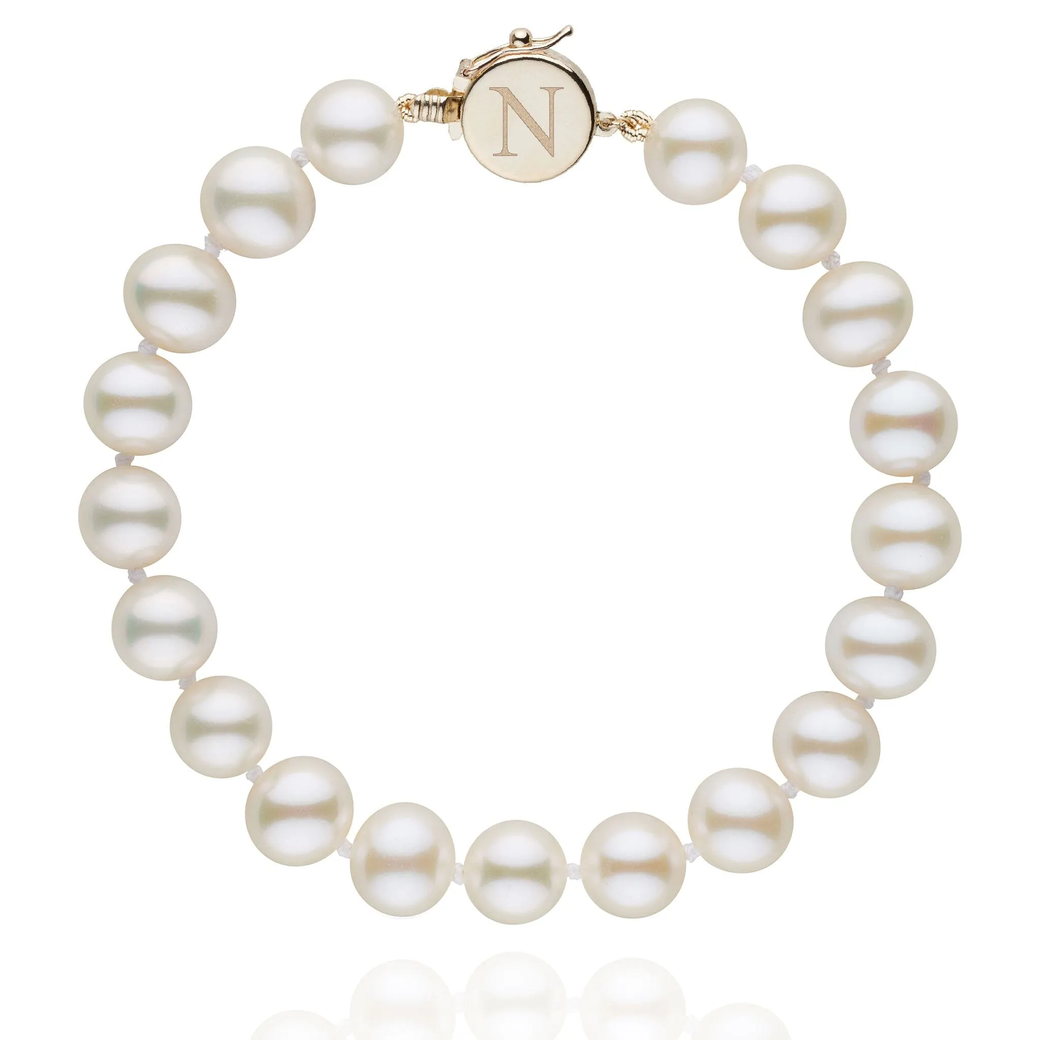 Personalized 8.5-9.0 mm AAA White Freshwater Pearl Circle Clasp Bracelet