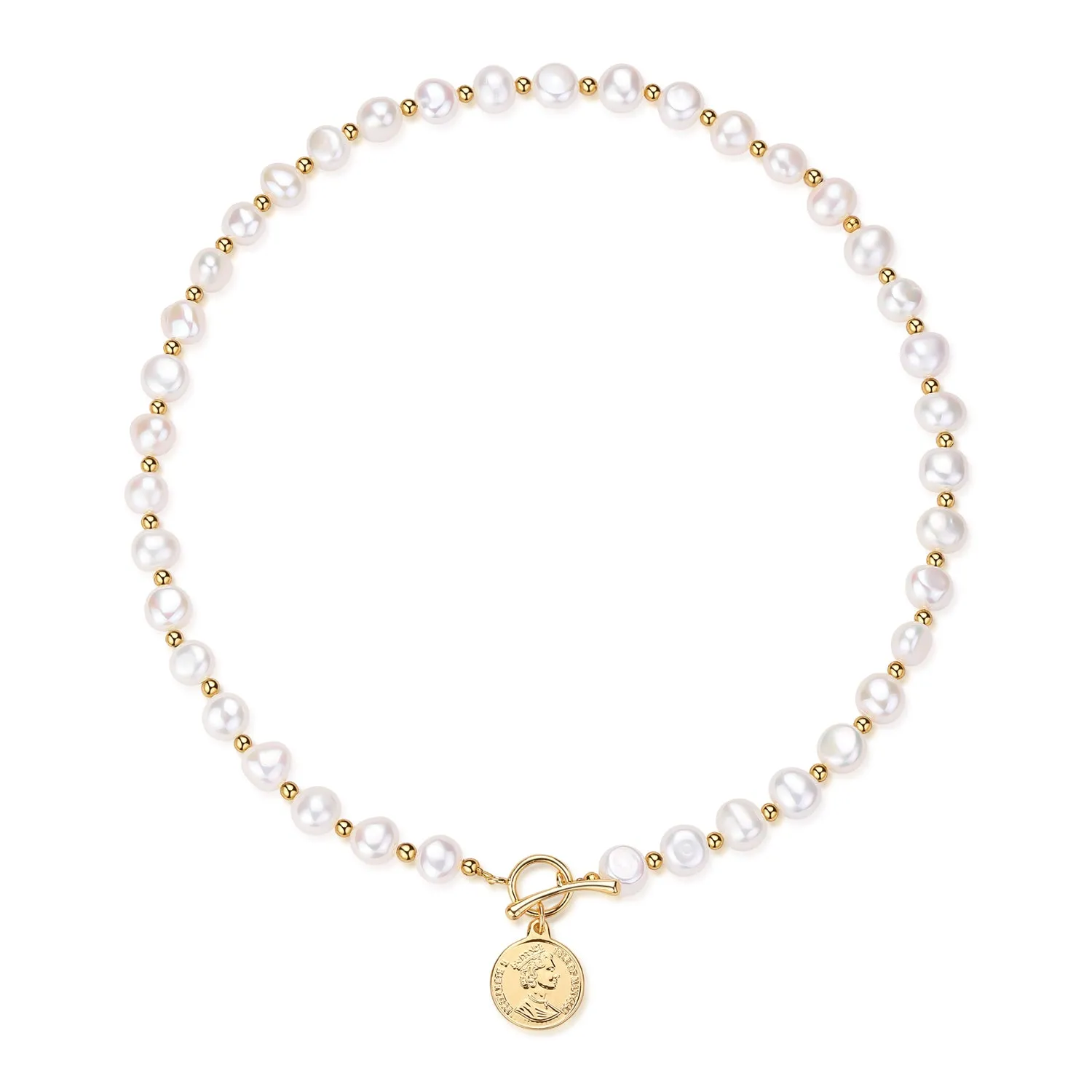 Queen Coin Pendant Pearl Necklace